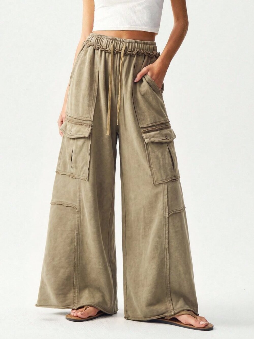 Khaki Casual Women's Woven Straight Leg Pants - Picture 5 of 7
